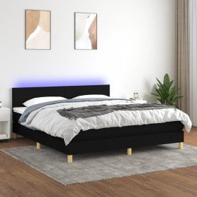 Cama box spring con colchón LED tela negro 180x200 cm Cama box spring con colchón LED tela negro 180x200 cm