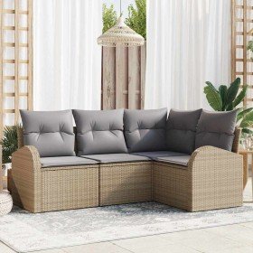 Conjunto de sofá de jardín con cojín 4 pcs Beige Poliratán