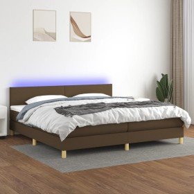 Cama box spring con colchón LED tela marrón oscuro 200x200 cm Cama box spring con colchón LED tela marrón oscuro 200x200 cm