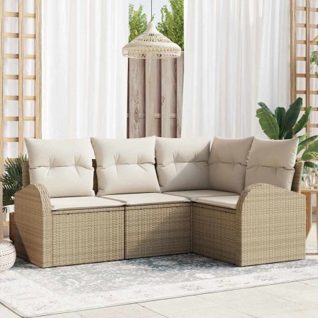 Conjunto de sofá de jardín con cojín 4 pcs Beige Poliratán