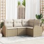 Conjunto de sofá de jardín con cojín 4 pcs Beige Poliratán