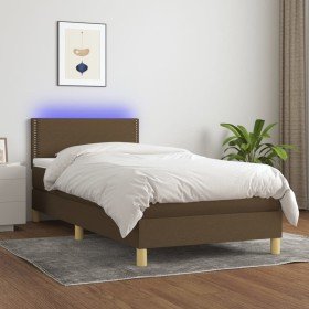 Cama box spring con colchón LED tela marrón oscuro 90x190 cm Cama box spring con colchón LED tela marrón oscuro 90x190 cm