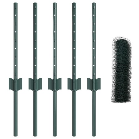 Postes de Cerca 5 pcs U-Channel Verde 40 cm Acero, Cerca Hexagonal Verde 0,4x10 m Acero de , Postes de cerca - Ref: Foro24-33...