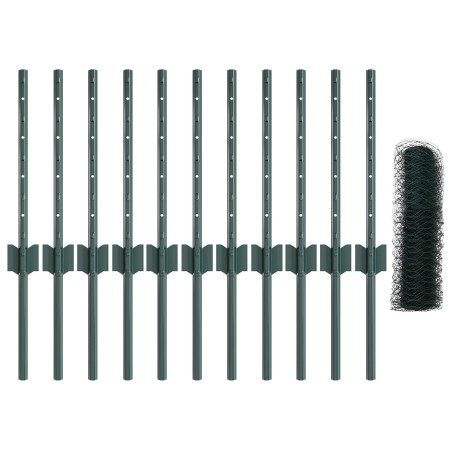 Postes de Cerca 11 pcs U-Channel Verde 40 cm Acero, Cerca Hexagonal Verde 0.4x25 m Acero de , Postes de cerca - Ref: Foro24-3...