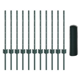 Postes de Cerca 11 pcs U-Channel Verde 60 cm Acero, Cerca Hexagonal Verde 0.6x25 m Acero by , fence posts - Ref: Foro24-33367...