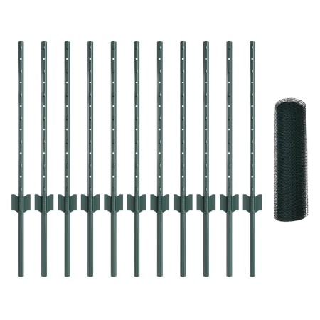 Postes de Cerca 11 pcs U-Channel Verde 60 cm Acero, Cerca Hexagonal Verde 0.6x25 m Acero de , Postes de cerca - Ref: Foro24-3...
