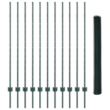 Postes de Valla 11 pcs U-Channel Verde 140 cm Acero, Valla Hexagonal Verde 1,4x25 m Acero de , Postes de cerca - Ref: Foro24-...