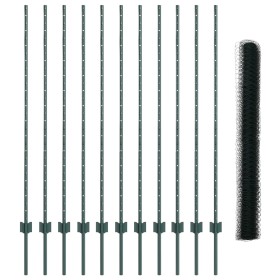 Postes de Cerca 11 pcs U-Channel Verde 140 cm Acero, Cerca Hexagonal Verde 1.4x25 m Acero by , fence posts - Ref: Foro24-3336...