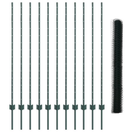 Postes de Cerca 11 pcs U-Channel Verde 140 cm Acero, Cerca Hexagonal Verde 1.4x25 m Acero de , Postes de cerca - Ref: Foro24-...