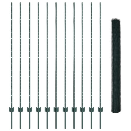Postes de Cerca 11 pcs U-Channel Verde 160 cm Acero, Cerca Hexagonal Verde 1.6x25 m Acero de , Postes de cerca - Ref: Foro24-...