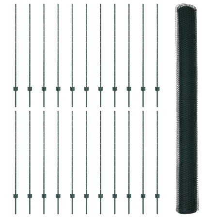 Postes de Valla 11 pcs U-Channel Verde 140 cm Acero, Valla Hexagonal Verde 1.4x50 m Acero de , Postes de cerca - Ref: Foro24-...