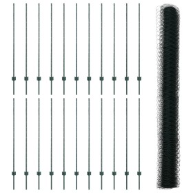 VidaXL Poste de Valla 11 pcs U-Channel Verde 140 cm de Acero, VidaXL Valla Hexagonal Verde 1,4x50 m de Acero by , fence posts...
