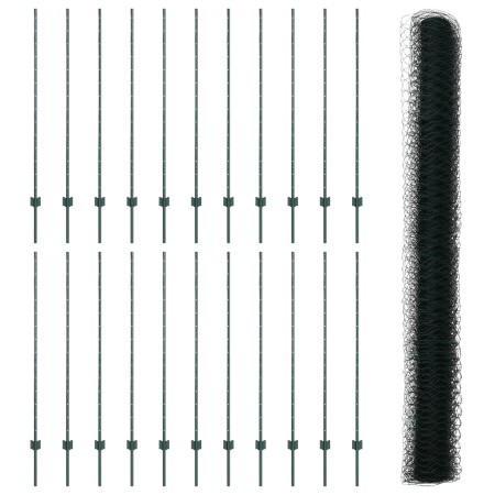 VidaXL Poste de Valla 11 pcs U-Channel Verde 140 cm de Acero, VidaXL Valla Hexagonal Verde 1,4x50 m de Acero de , Postes de c...