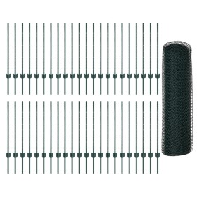 Postes de Cerca 11 pcs U-Channel Verde 80 cm Acero, Cerca Hexagonal Verde 0,8x100 m Acero by , fence posts - Ref: Foro24-3336...