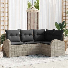 Conjunto de sofá de jardín con cojín 4 pcs Gris claro Poliratán