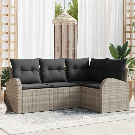 Conjunto de sofá de jardín con cojín 4 pcs Gris claro Poliratán