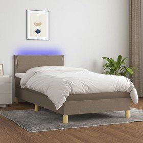 Cama box spring con colchón LED tela gris taupe 100x200 cm Cama box spring con colchón LED tela gris taupe 100x200 cm