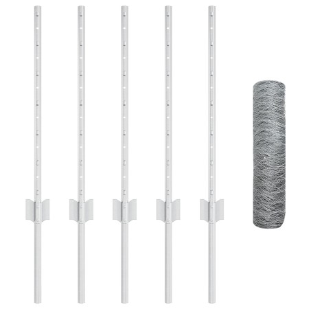 Poste de Valla 5 pcs U-Channel 60 cm Acero Galvanizado, Valla Hexagonal 0,5x10 m Acero Galvanizado de , Postes de cerca - Ref...
