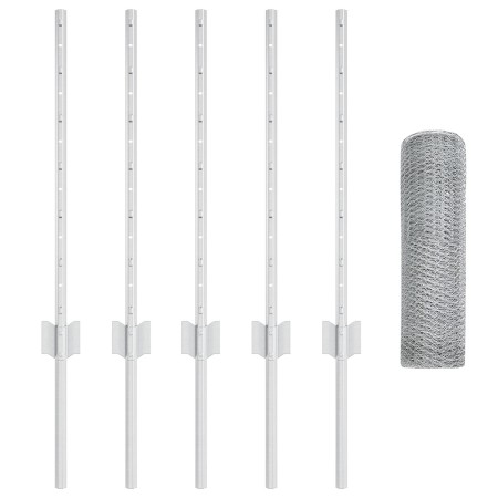 Poste de Cerca 5 pcs U-Channel 60 cm Acero Galvanizado, Cerca Hexagonal 0.6x10 m Acero Galvanizado de , Postes de cerca - Ref...