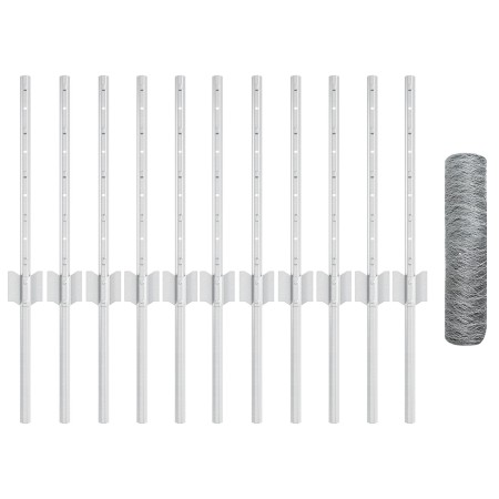 Postes de Cerca 11 pcs U-Channel 40 cm Acero Galvanizado, Cerca Hexagonal 0,4x25 m Acero Galvanizado de , Postes de cerca - R...
