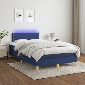 Cama box spring con colchón y LED tela azul 120x200 cm Cama box spring con colchón y LED tela azul 120x200 cm