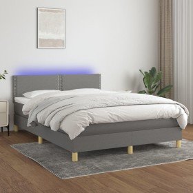 Cama box spring colchón y luces LED tela gris oscuro 140x190 cm Cama box spring colchón y luces LED tela gris oscuro 140x190 cm