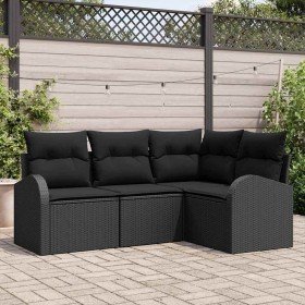 Conjunto de sofá de jardín con cojín 4 pcs Negro Poliratán