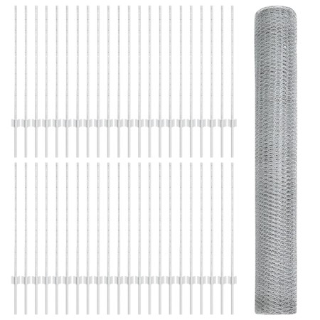 Postes de Valla 22 pcs U-Channel 100 cm Acero Galvanizado, Valla Hexagonal 1x100 m Acero Galvanizado de , Postes de cerca - R...