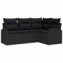 Conjunto de sofá de jardín con cojín 4 pcs Negro Poliratán