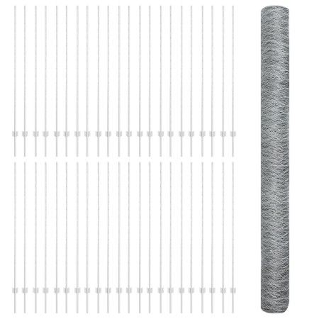 VidaXL Postes de Cerca 22 pcs Canal U 160 cm Acero Galvanizado, VidaXL Cerca Hexagonal 1.6x100 m Acero Galvanizado de , Poste...