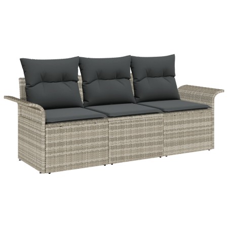 Conjunto de Sofá de Jardín  de 3 Piezas con Cojines Gris Claro Poliratán | Foro24.es | Tu tienda online para hogar, jardín y más Foro24.es