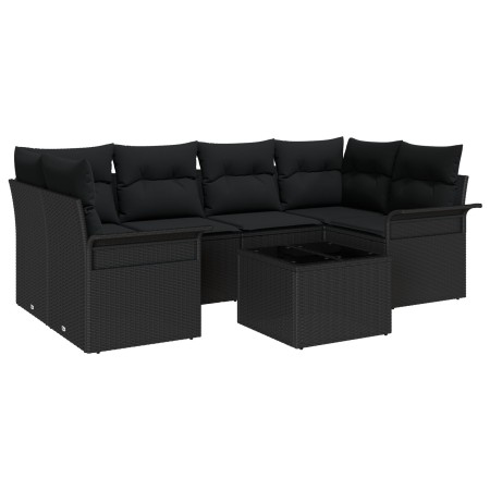 Conjunto de Sofás de Jardín de 7 piezas con Cojines Negro Poliratán | Foro24.es | Tu tienda online para hogar, jardín y más Foro24.es