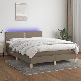 Cama box spring con colchón LED tela gris taupe 140x200 cm Cama box spring con colchón LED tela gris taupe 140x200 cm
