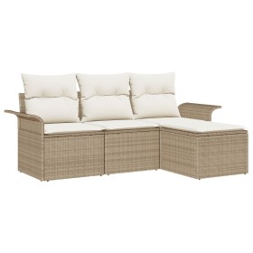 Conjunto de Sofá de Jardín de 4 Piezas con Cojines Beige Poliratán de , Sofás de exterior - Ref: Foro24-3345311, Precio: 282,...