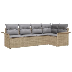 Juego de Sofás de Jardín de 5 Piezas con Cojines Beige Ratán Poliéster by , Outdoor sofas - Ref: Foro24-3345360, Price: 354,5...