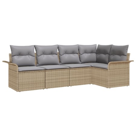 Juego de Sofás de Jardín de 5 Piezas con Cojines Beige Ratán Poliéster von , Outdoor-Sofas - Ref: Foro24-3345360, Preis: 354,...