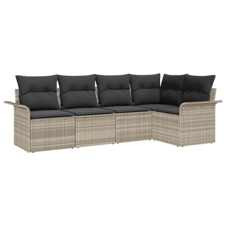 Juego de Sofás de Jardín de 5 Piezas con Cojines Gris Claro Ratán Poliéster by , Outdoor sofas - Ref: Foro24-3345362, Price: ...