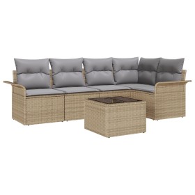 Juego de sofá de jardín de 6 piezas con cojines de ratán de poliéster negro by , Outdoor sofas - Ref: Foro24-3345370, Price: ...