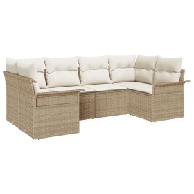 Juego de Sofá de Jardín de 6 Piezas con Cojines Beige Poliratán by , Outdoor sofas - Ref: Foro24-3345501, Price: 436,92 €, Di...