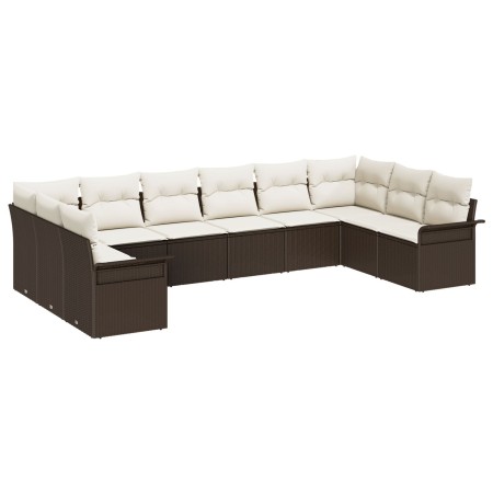 Juego de Sofás de Jardín de 10 Piezas con Cojines de Poliratán Marrón by , Outdoor sofas - Ref: Foro24-3345538, Price: 688,79...