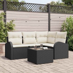 Conjunto de sofá de jardín con cojín 5 pcs Negro Poliratán