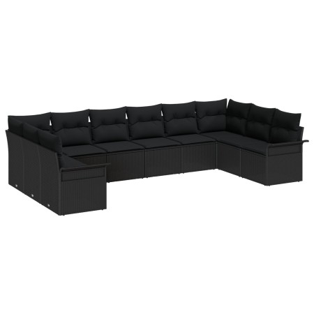 Conjunto de Sofá de Jardín  de 10 Piezas con Cojines Negro Poliratán | Foro24.es | Tu tienda online para hogar, jardín y más Foro24.es