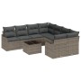 Conjunto de Sofás de Jardín de 9 Piezas con Cojines Gris Poliratán, Sofá de Jardín de 2 Plazas con Cojines Gris Poliratán by ...