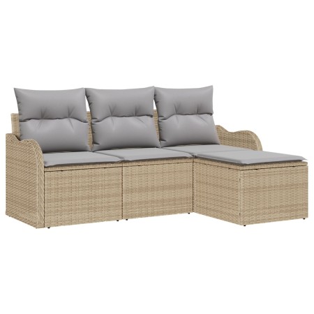 Conjunto de Sofá de Jardín de 4 Piezas con Almohadas Beige Ratán PE, Sofá de Jardín de 2 Plazas con Almohadas Beige Ratán PE ...
