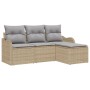 Conjunto de Sofá de Jardín de 4 Piezas con Almohadas Beige Ratán PE, Sofá de Jardín de 2 Plazas con Almohadas Beige Ratán PE ...