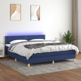 Cama box spring con colchón y LED tela azul 180x200 cm Cama box spring con colchón y LED tela azul 180x200 cm