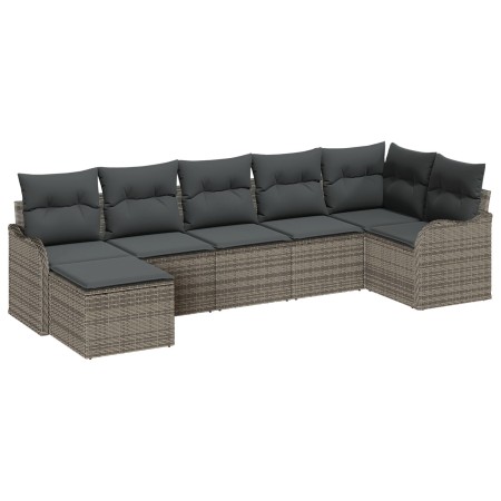 Conjunto de Sofá de Jardín de 7 Piezas con Cojines Gris Polirratán, Sofá de Jardín de 2 Plazas con Cojines Gris Polirratán by...