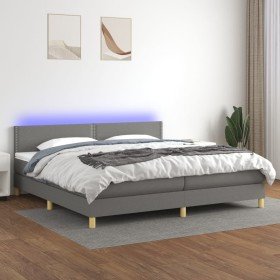 Cama box spring con colchón y LED tela gris oscuro 200x200 cm Cama box spring con colchón y LED tela gris oscuro 200x200 cm