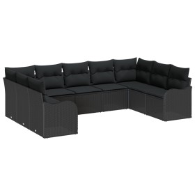Conjunto de Sofá de Jardín de 9 Piezas con Cojines Ratán Poli Negro , Sofá de Jardín de 2 Plazas con Cojines Ratán Poli Negro...