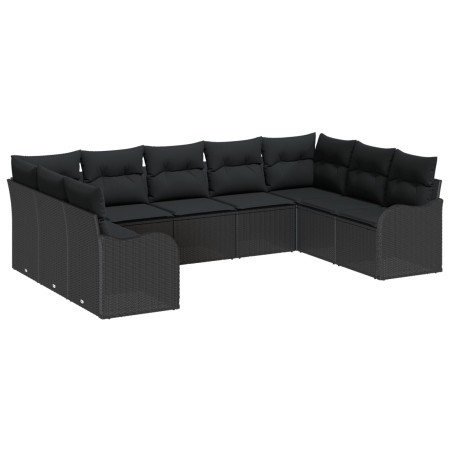 Conjunto de Sofá de Jardín de 9 Piezas con Cojines Ratán Poli Negro , Sofá de Jardín de 2 Plazas con Cojines Ratán Poli Negro...